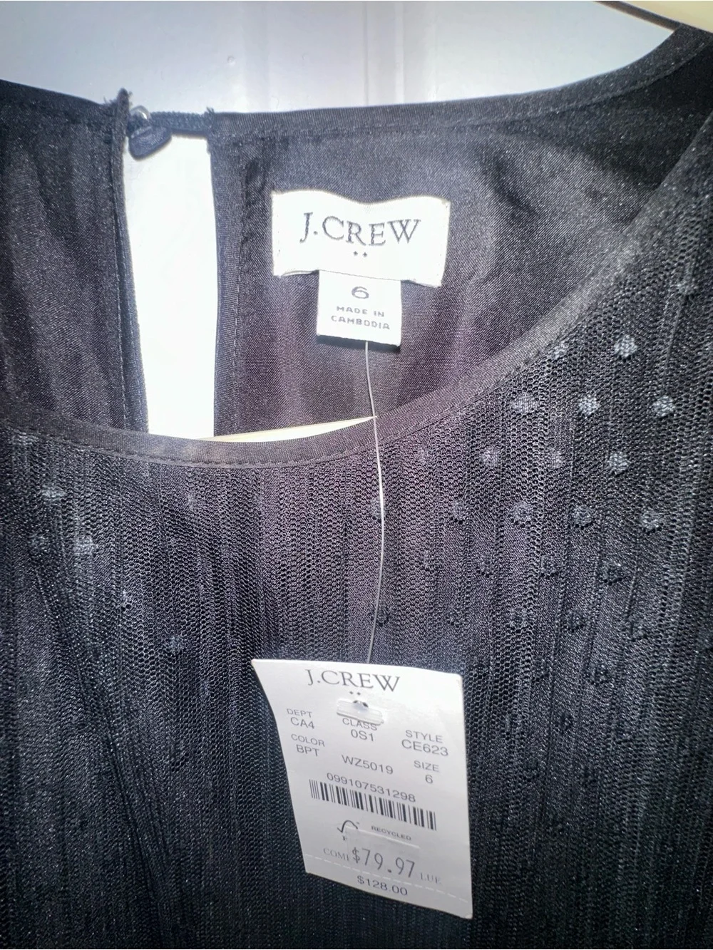 J. Crew Black Textured Dot Midi Dress